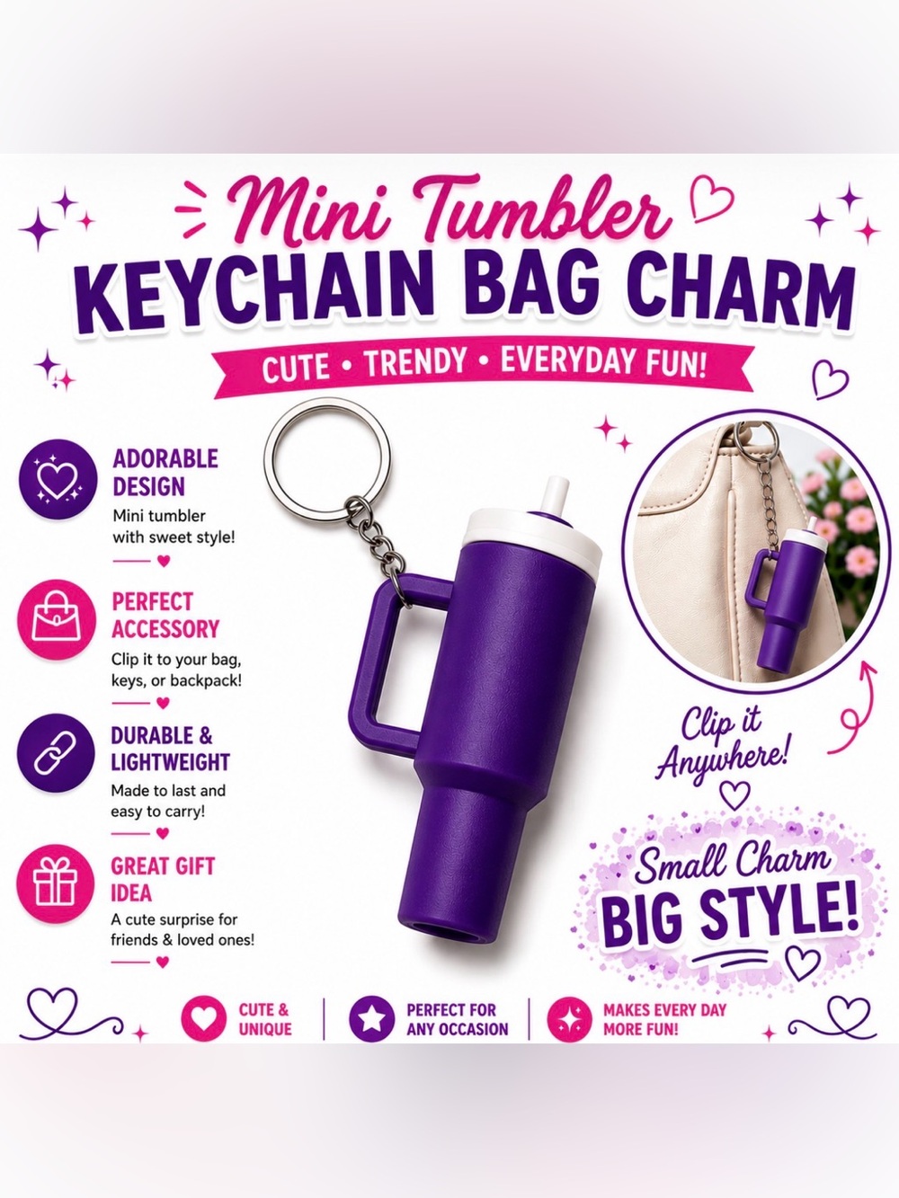 MINI TUMBLER KEYCHAIN BAG CHARM